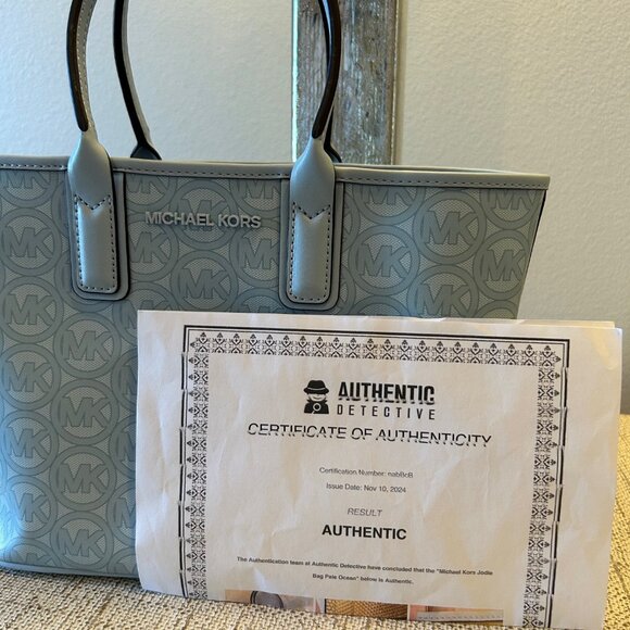 Michael Kors Jodie Small Logo Jacquard Tote Bag In Pale Ocean Blue - Picture 7 of 7